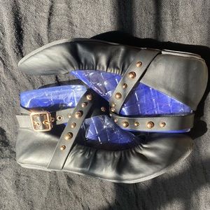 Black studded ballet flats, straps, studs 7.5